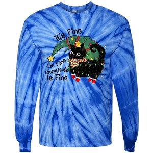 ItS Fine IM Fine Santa Black Cat Xmas Lights Christmas Gift Tie-Dye Long Sleeve Shirt