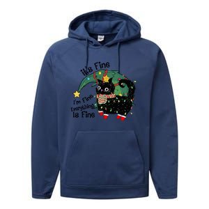 ItS Fine IM Fine Santa Black Cat Xmas Lights Christmas Gift Performance Fleece Hoodie