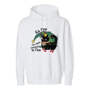 ItS Fine IM Fine Santa Black Cat Xmas Lights Christmas Gift Garment-Dyed Fleece Hoodie