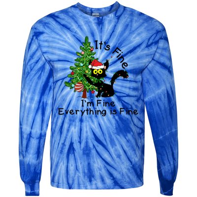 ItS Fine IM Fine Santa Black Cat Xmas Tree Funny Christmas Cool Gift Tie-Dye Long Sleeve Shirt