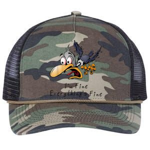 It's Fine I'm Fine Everything Is Fine Funny Cartoon Bird Retro Rope Trucker Hat Cap