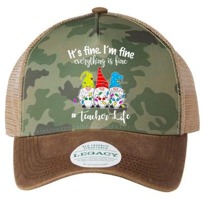 It's Fine I'm Fine Everything Is Fine Christmas Gnomes Teacher Life Legacy Tie Dye Trucker Hat