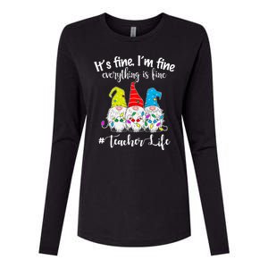 It's Fine I'm Fine Everything Is Fine Christmas Gnomes Teacher Life Womens Cotton Relaxed Long Sleeve T-Shirt