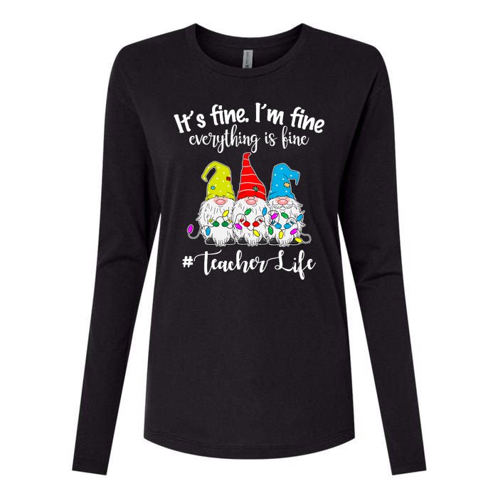 It's Fine I'm Fine Everything Is Fine Christmas Gnomes Teacher Life Womens Cotton Relaxed Long Sleeve T-Shirt