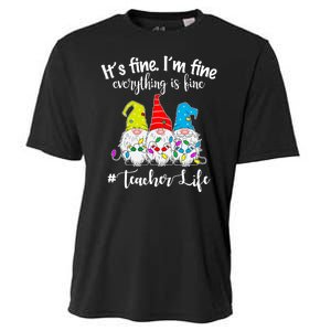 It's Fine I'm Fine Everything Is Fine Christmas Gnomes Teacher Life Cooling Performance Crew T-Shirt