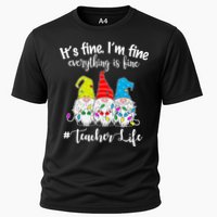 It's Fine I'm Fine Everything Is Fine Christmas Gnomes Teacher Life Cooling Performance Crew T-Shirt