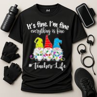 It's Fine I'm Fine Everything Is Fine Christmas Gnomes Teacher Life Cooling Performance Crew T-Shirt
