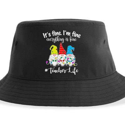 It's Fine I'm Fine Everything Is Fine Christmas Gnomes Teacher Life Sustainable Bucket Hat