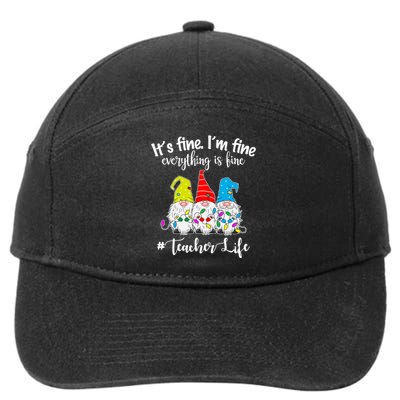 It's Fine I'm Fine Everything Is Fine Christmas Gnomes Teacher Life 7-Panel Snapback Hat