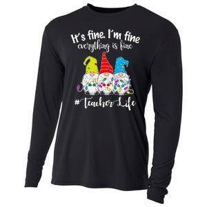 It's Fine I'm Fine Everything Is Fine Christmas Gnomes Teacher Life Cooling Performance Long Sleeve Crew