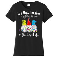 It's Fine I'm Fine Everything Is Fine Christmas Gnomes Teacher Life Women's T-Shirt