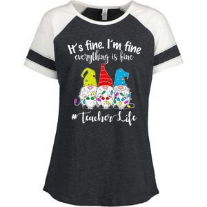 It's Fine I'm Fine Everything Is Fine Christmas Gnomes Teacher Life Enza Ladies Jersey Colorblock Tee