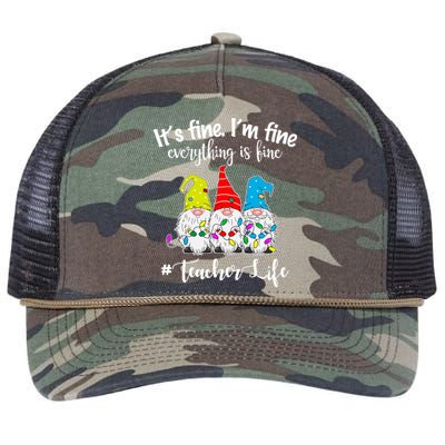 It's Fine I'm Fine Everything Is Fine Christmas Gnomes Teacher Life Retro Rope Trucker Hat Cap