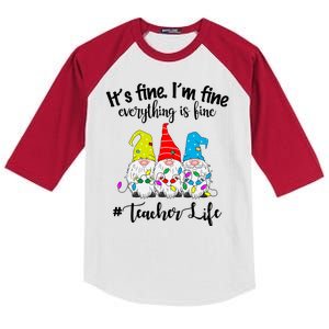 It's Fine I'm Fine Everything Is Fine Christmas Gnomes Teacher Life Kids Colorblock Raglan Jersey