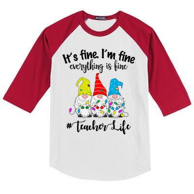 It's Fine I'm Fine Everything Is Fine Christmas Gnomes Teacher Life Kids Colorblock Raglan Jersey