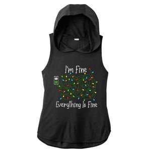 It's Fine I'm Fine Everything Is Fine Funny Christmas Lights  Ladies PosiCharge Tri-Blend Wicking Draft Hoodie Tank