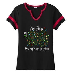 It's Fine I'm Fine Everything Is Fine Funny Christmas Lights  Ladies Halftime Notch Neck Tee