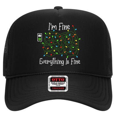 It's Fine I'm Fine Everything Is Fine Funny Christmas Lights  High Crown Mesh Back Trucker Hat