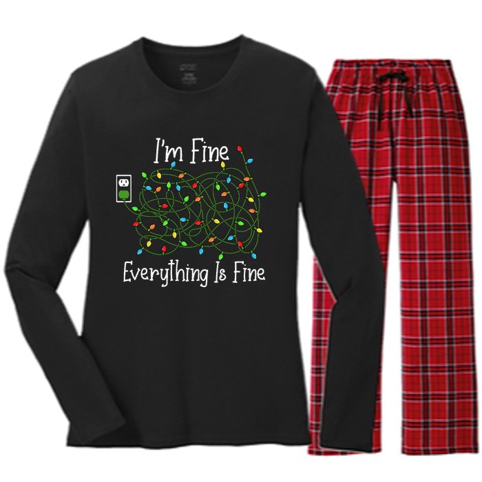 It's Fine I'm Fine Everything Is Fine Funny Christmas Lights  Women's Long Sleeve Flannel Pajama Set 