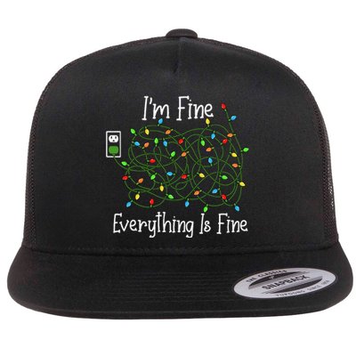 It's Fine I'm Fine Everything Is Fine Funny Christmas Lights  Flat Bill Trucker Hat