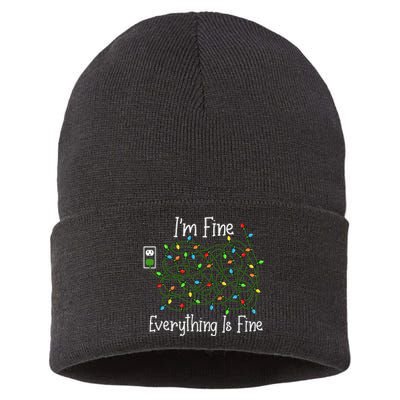 It's Fine I'm Fine Everything Is Fine Funny Christmas Lights  Sustainable Knit Beanie