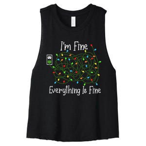 It's Fine I'm Fine Everything Is Fine Funny Christmas Lights  Women's Racerback Cropped Tank