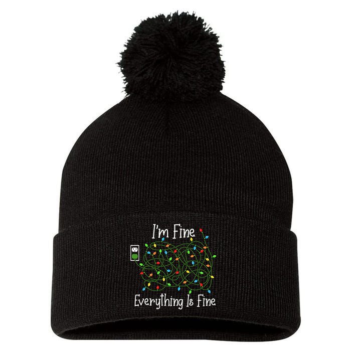 It's Fine I'm Fine Everything Is Fine Funny Christmas Lights  Pom Pom 12in Knit Beanie