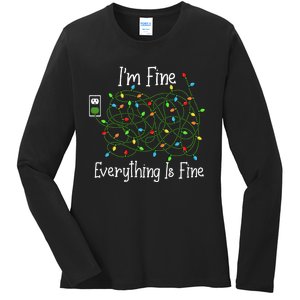 It's Fine I'm Fine Everything Is Fine Funny Christmas Lights  Ladies Long Sleeve Shirt