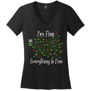 It's Fine I'm Fine Everything Is Fine Funny Christmas Lights  Women's V-Neck T-Shirt