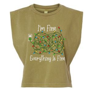 It's Fine I'm Fine Everything Is Fine Funny Christmas Lights  Garment-Dyed Women's Muscle Tee