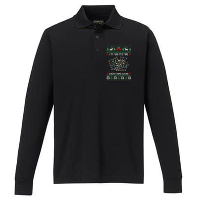 IM Fine Its Fine Everything Is Fine Ugly Christmas Sweater Gift Performance Long Sleeve Polo