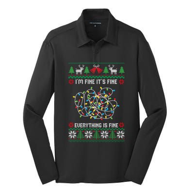 IM Fine Its Fine Everything Is Fine Ugly Christmas Sweater Gift Silk Touch Performance Long Sleeve Polo