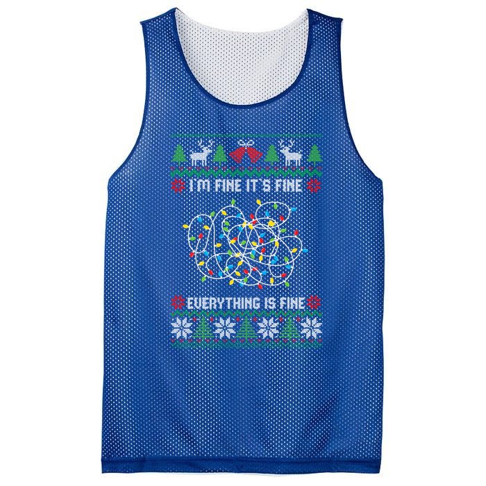 IM Fine Its Fine Everything Is Fine Ugly Christmas Sweater Gift Mesh Reversible Basketball Jersey Tank