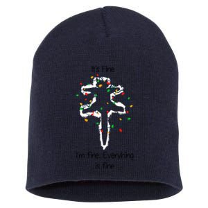 ItS Fine IM Fine Everything Is Fine Funny Cat Christmas Lights Xmas Gift Short Acrylic Beanie