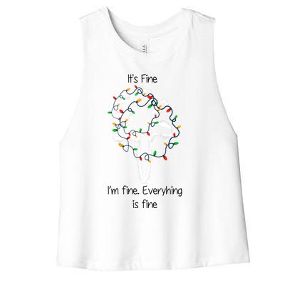 ItS Fine IM Fine Everything Is Fine Funny Cat Christmas Lights Xmas Gift Women's Racerback Cropped Tank