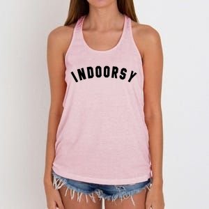 Indoorsy Funny Introvert Attitude Popular Sarcastic Saying Gift Women's Knotted Racerback Tank