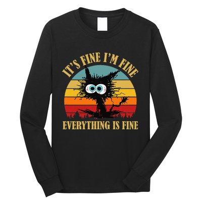 ItS Fine IM Fine Everything Is Fine Funny Sarcastic Cat Long Sleeve Shirt