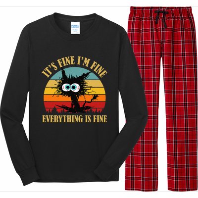 ItS Fine IM Fine Everything Is Fine Funny Sarcastic Cat Long Sleeve Pajama Set