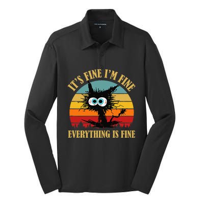 ItS Fine IM Fine Everything Is Fine Funny Sarcastic Cat Silk Touch Performance Long Sleeve Polo