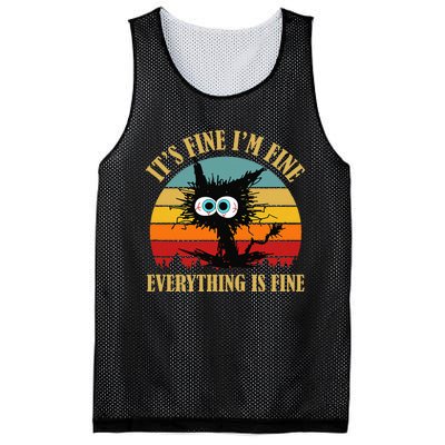 ItS Fine IM Fine Everything Is Fine Funny Sarcastic Cat Mesh Reversible Basketball Jersey Tank