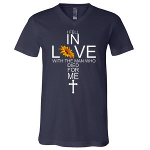 I Fell In Love With The Man Who Died For Me Jesus V-Neck T-Shirt