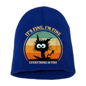 Its Fine Im Fine Everything Is Fine Funny Black Cat Women Short Acrylic Beanie