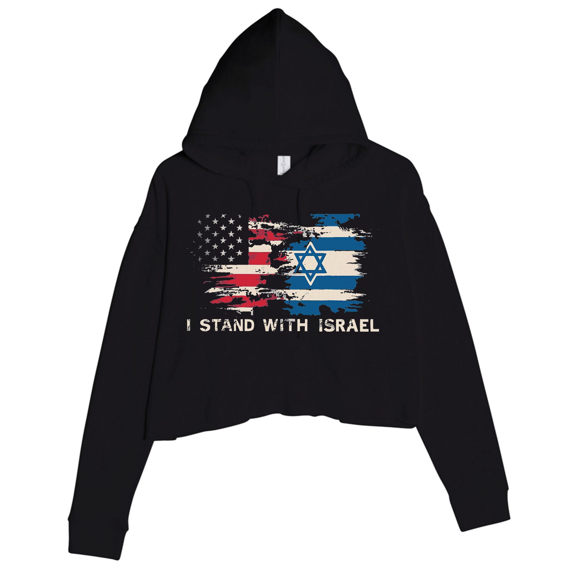 Israeli Flag Jewish Star Of David I Stand With Israel Crop Fleece Hoodie