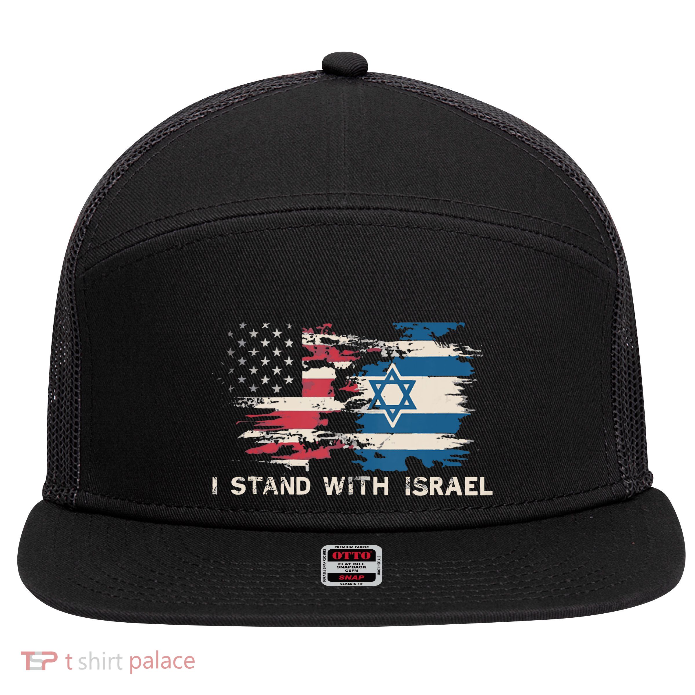 Israeli Flag Jewish Star Of David | I Stand With Israel 7 Panel Mesh Trucker Snapback Hat