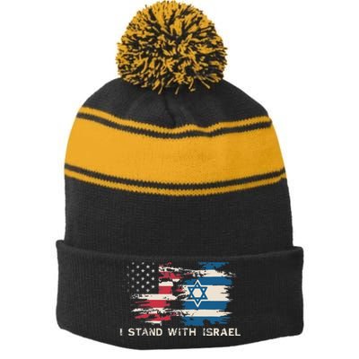 Israeli Flag Jewish Star Of David  I Stand With Israel  Stripe Pom Pom Beanie