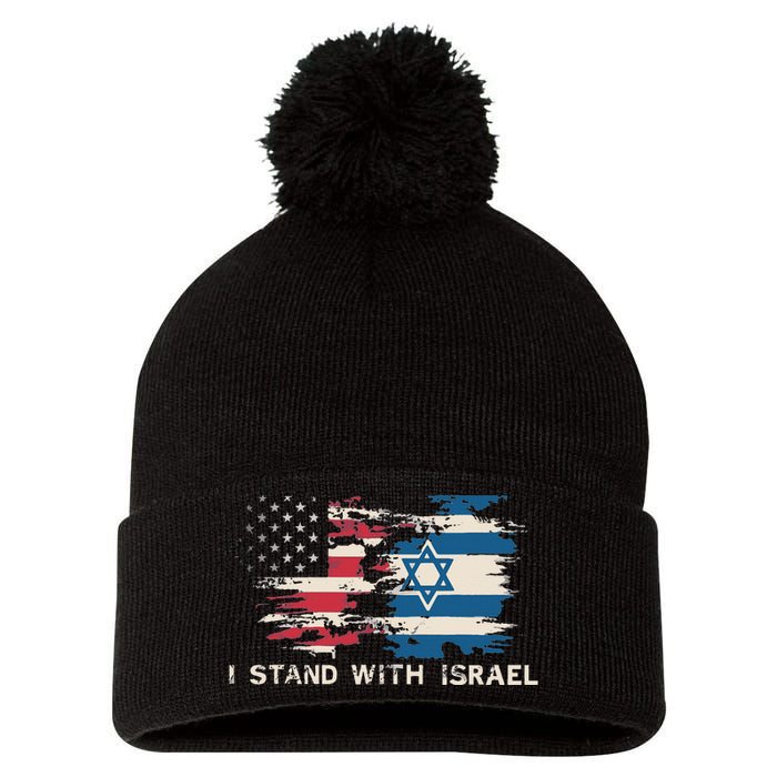 Israeli Flag Jewish Star Of David  I Stand With Israel  Pom Pom 12in Knit Beanie