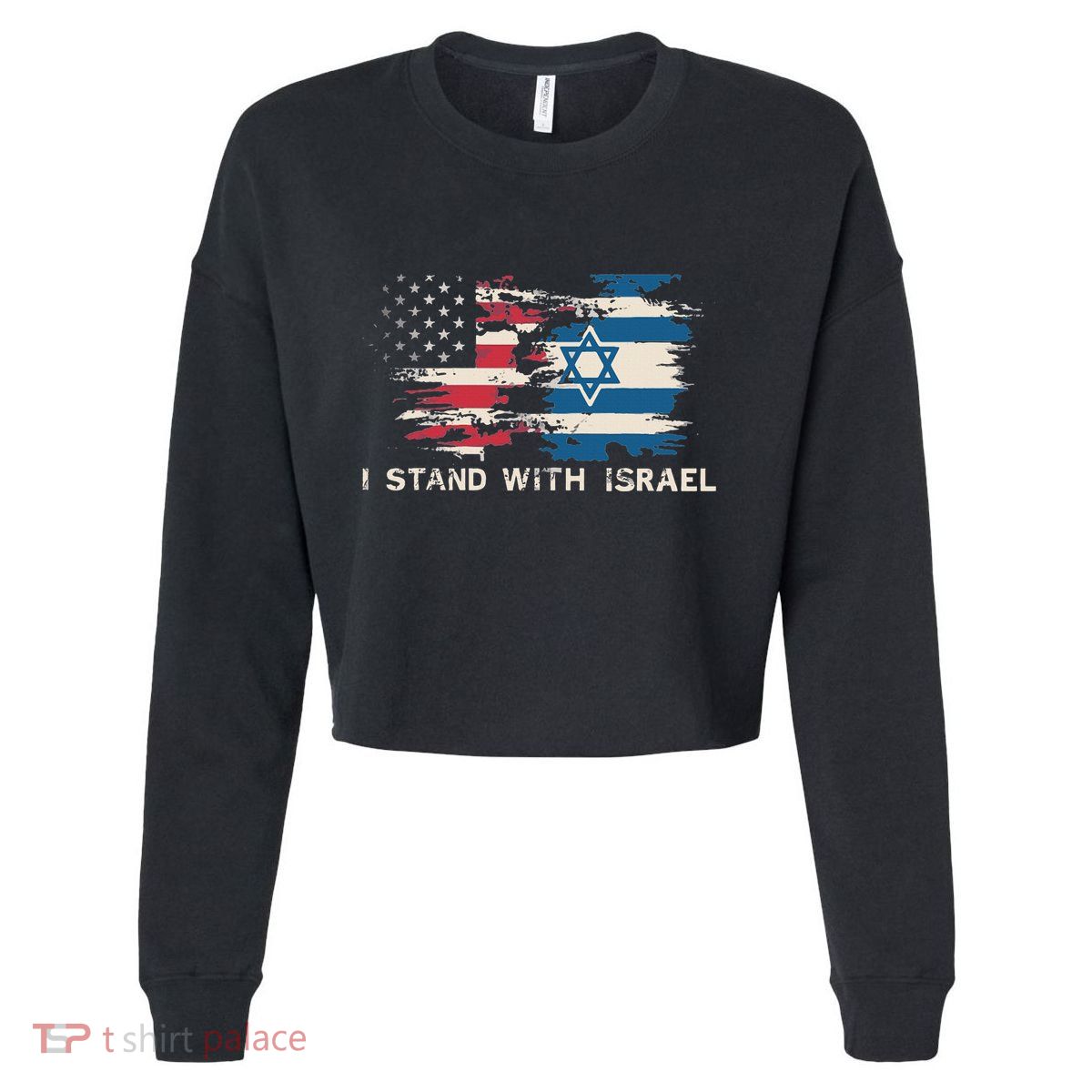 Israeli Flag Jewish Star Of David  I Stand With Israel  Cropped Pullover Crew