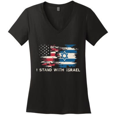 Israeli Flag Jewish Star Of David  I Stand With Israel  Women's V-Neck T-Shirt