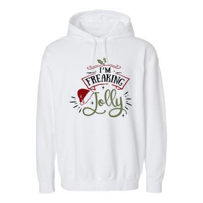 I'm Freaking Jolly Funny Xmas Santa Hat Garment-Dyed Fleece Hoodie