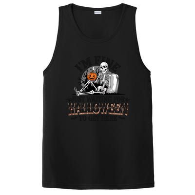 IM Fine Just Waiting For Halloween Funny Spooky Skeleton Gift PosiCharge Competitor Tank